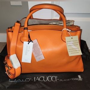 ***SOLD** Iacucci Pebbled Italian Leather Tote Satchel Bag in Orange; New w/Tags